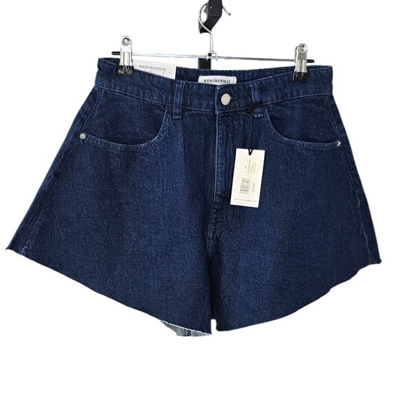 WeWoreWhat Denim Flare Bell Shorts, Blue, High Rise, Stretch, Size 27 - Picture 1 of 11